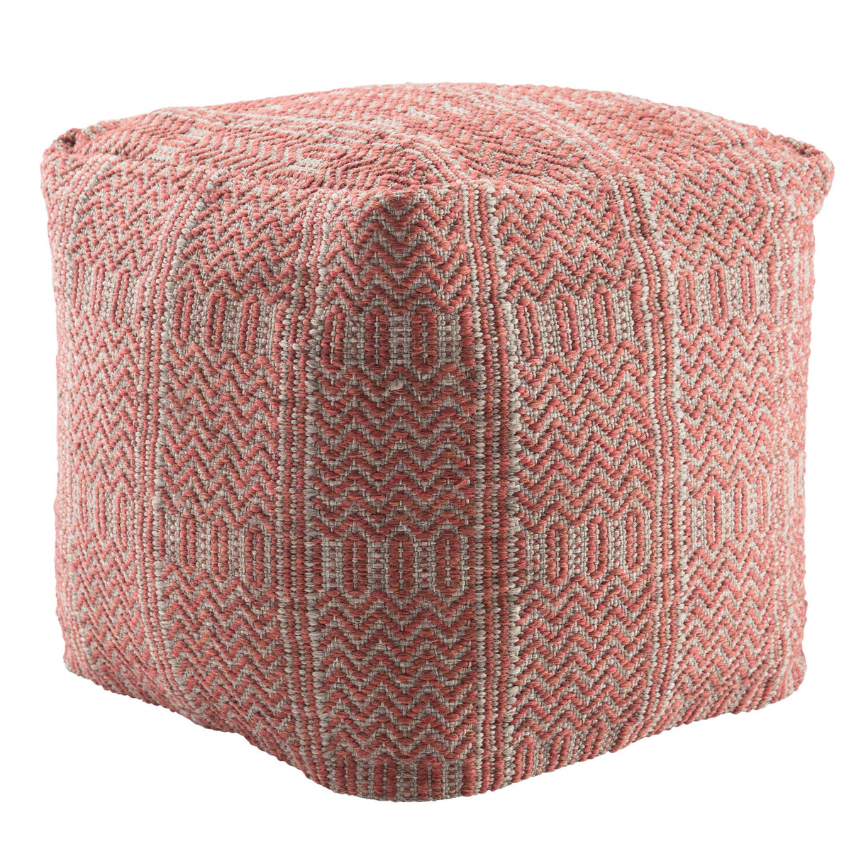 Jaipur Living Destrie Indoor/ Outdoor Tribal Red/ Light Gray Cube Pouf