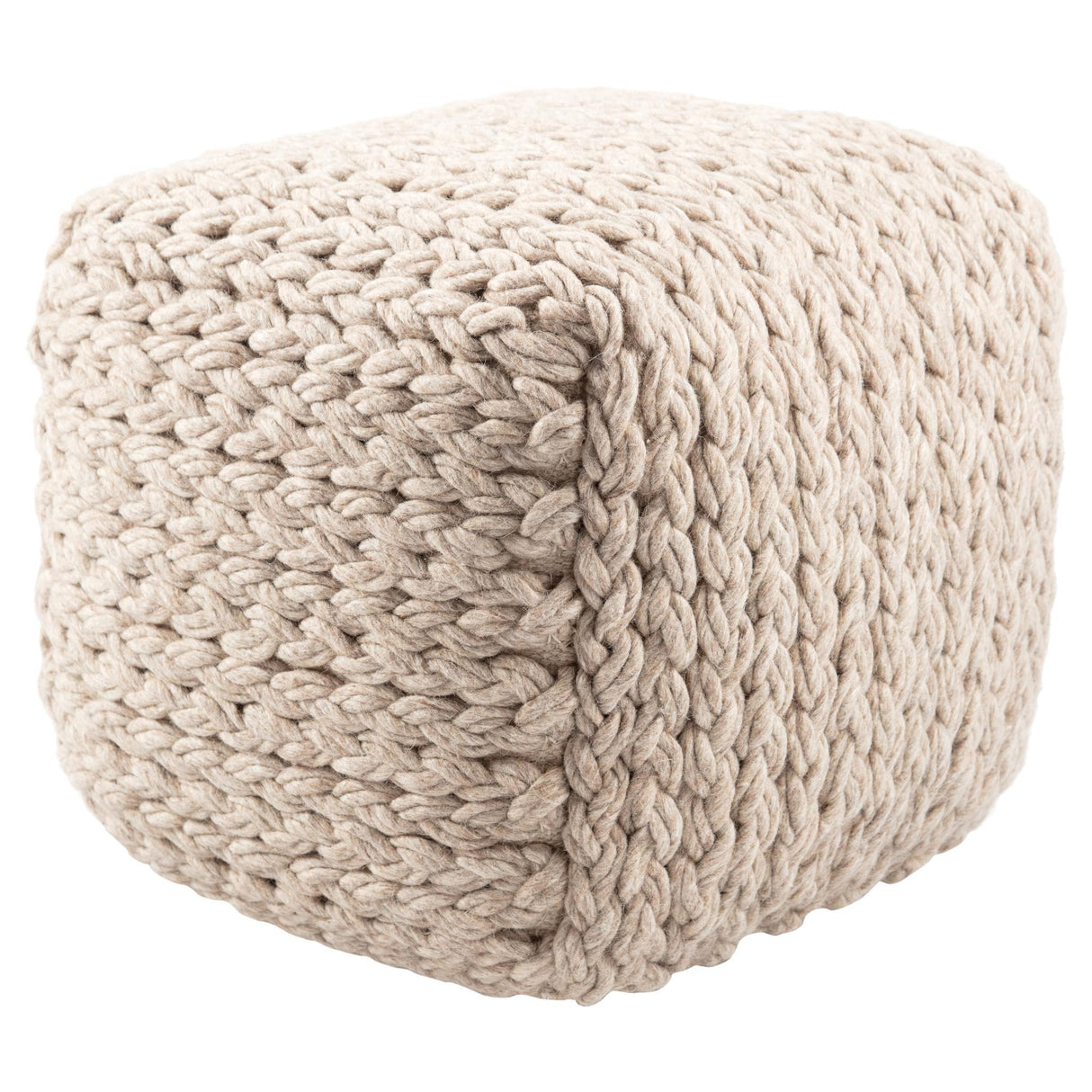 Jaipur Living Scandinavia Pouf Kyran Textured Cream / Light Taupe 16" x 16" x 18" Accent Furniture