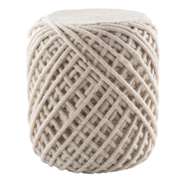 Jaipur Living Scandinavia Pouf Guna Textured White / Light Gray 16" x 16" x 18" Accent Furniture