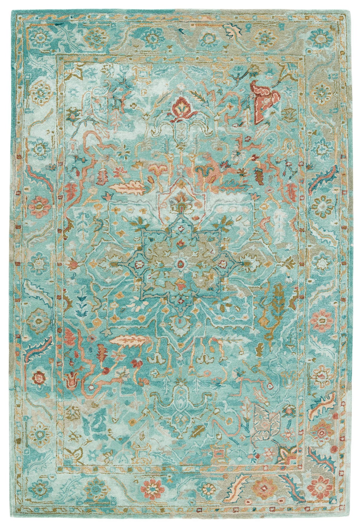 Jaipur Living Citrine Cristobol Medallion Turquoise / Pink 5' x 8' Rug