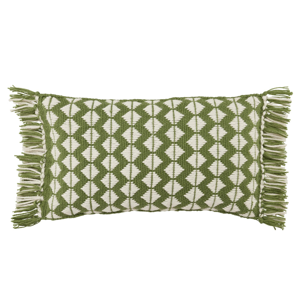 Jaipur Living Perdita Indoor/ Outdoor Geometric Green/ Ivory Pillow Cover (13"X21" Lumbar)