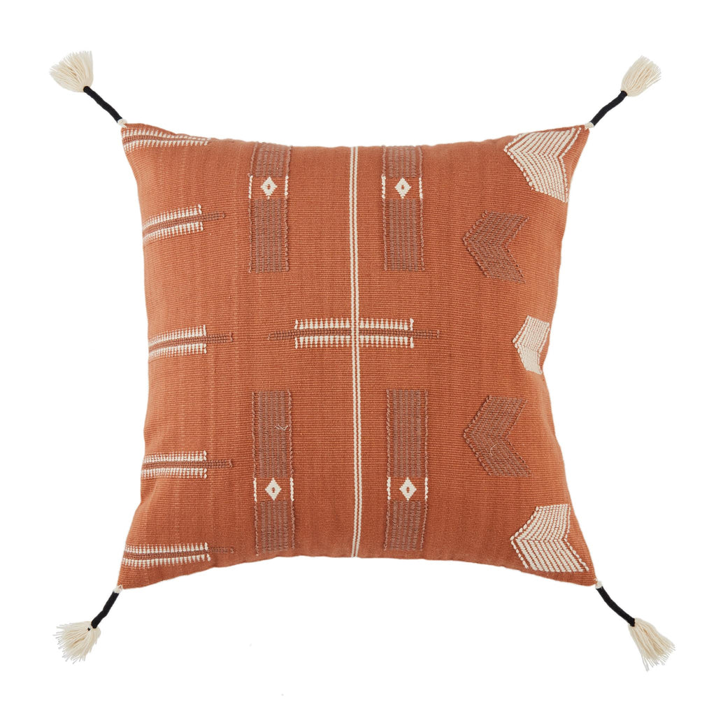 Jaipur Living Longwa Hand-Loomed Tribal Terracotta/ Cream Pillow Cover (18" Square)