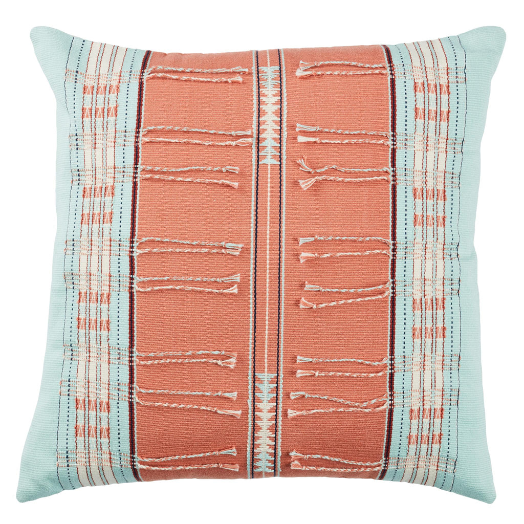 Jaipur Living Pungro Tribal Sky Blue/ Coral Pillow Cover (18" Square)