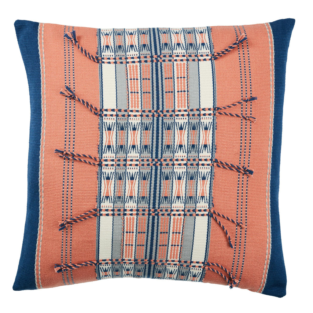 Jaipur Living Japfu Tribal Coral/ Navy Pillow Cover (18" Square)