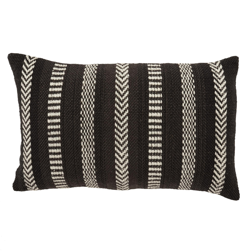 Vibe By Jaipur Living Papyrus Indoor/ Outdoor Striped Black/ Ivory Pillow Cover (13"X21" Lumbar)