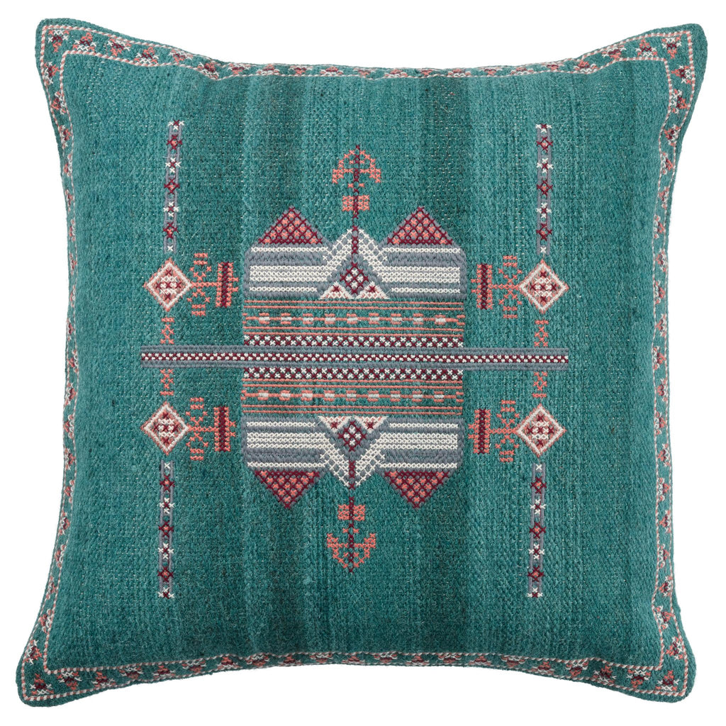Jaipur Living Zaida Tribal Teal/ Terracotta Pillow Cover (24" Square)