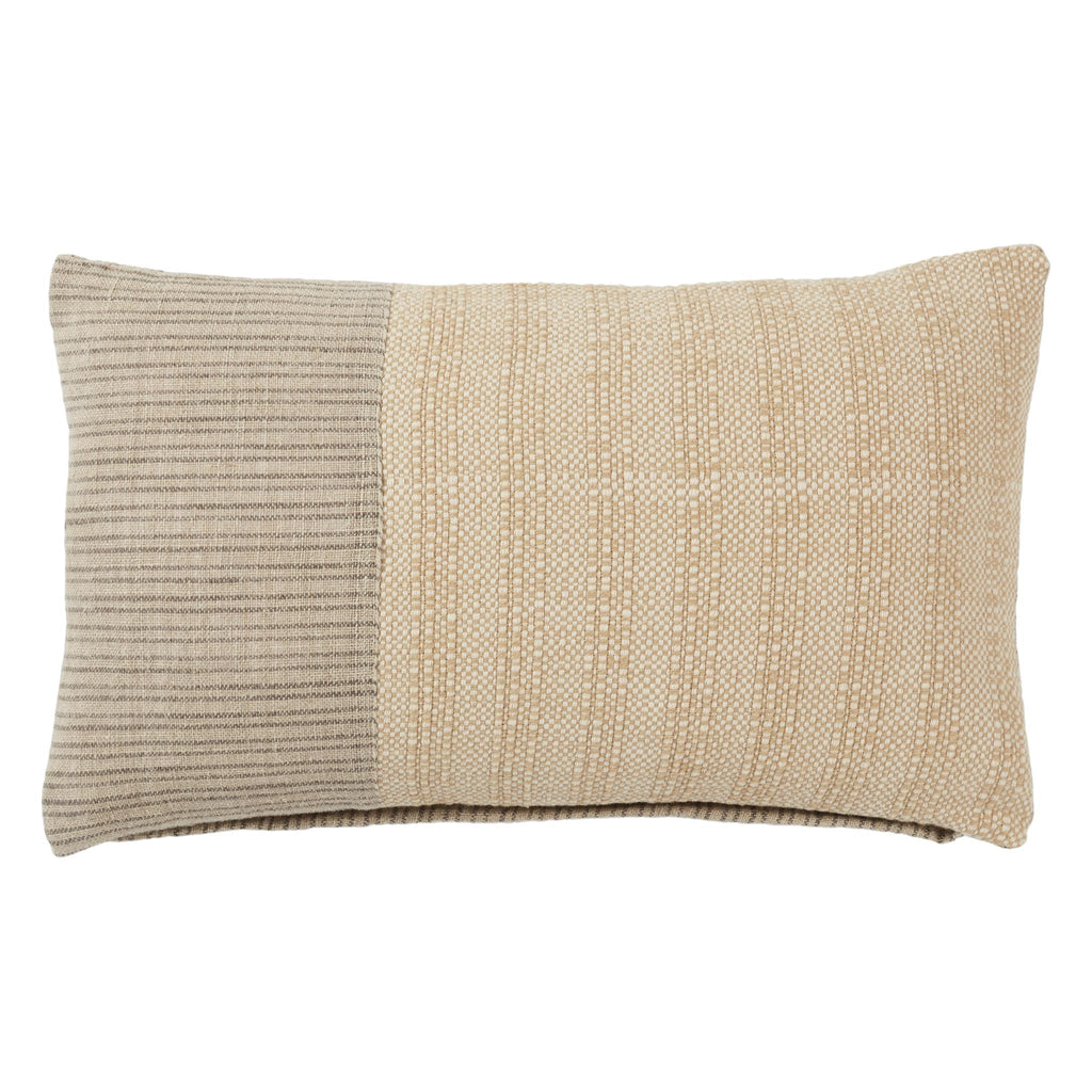 Jaipur Living Moira Striped Cream/ Light Brown Down Pillow (13"X21" Lumbar)