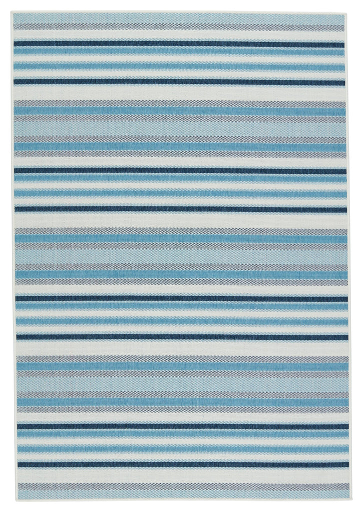 Vibe By Jaipur Living Lloria Indoor/ Outdoor Striped Blue/ Cream Runner Rug (2'6"X8')