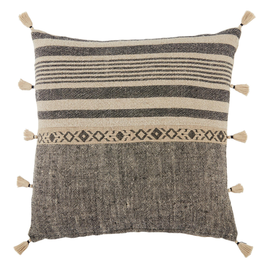 Jaipur Living Ikal Striped Beige/ Dark Gray Pillow Cover (18" Square)