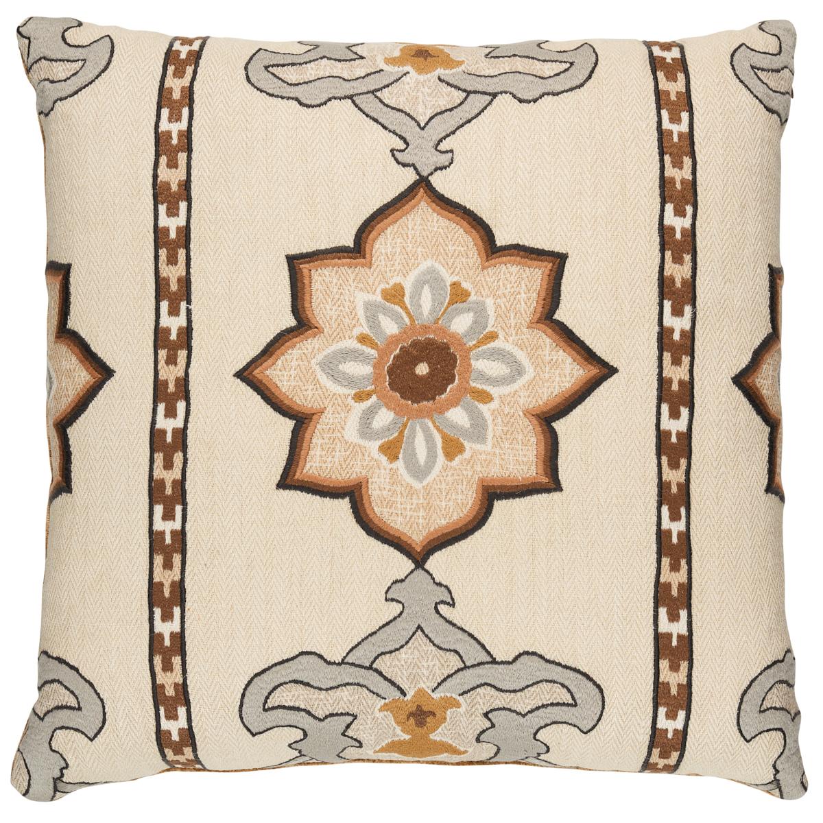 Schumacher Natural 22" x 22" Temara Embroidered Print Pillow