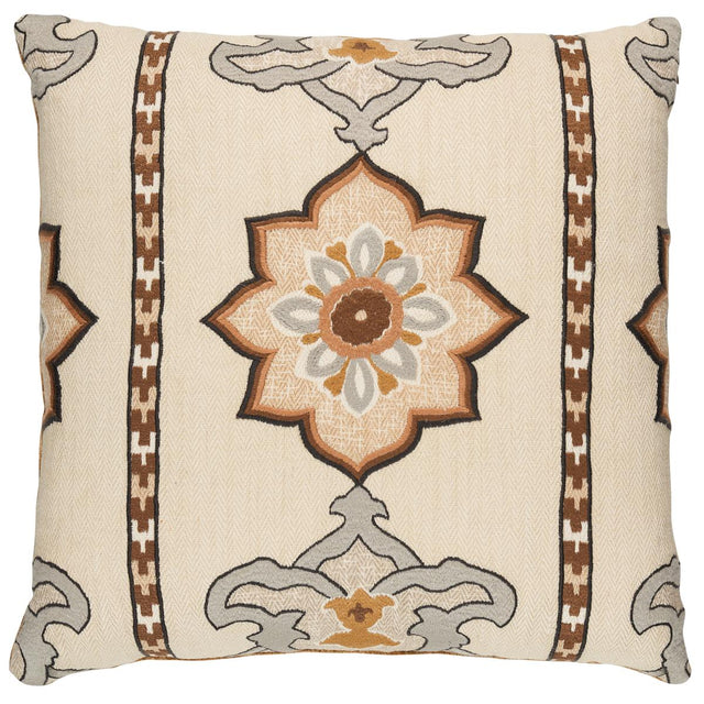 Schumacher Natural 22" x 22" Temara Embroidered Print Pillow