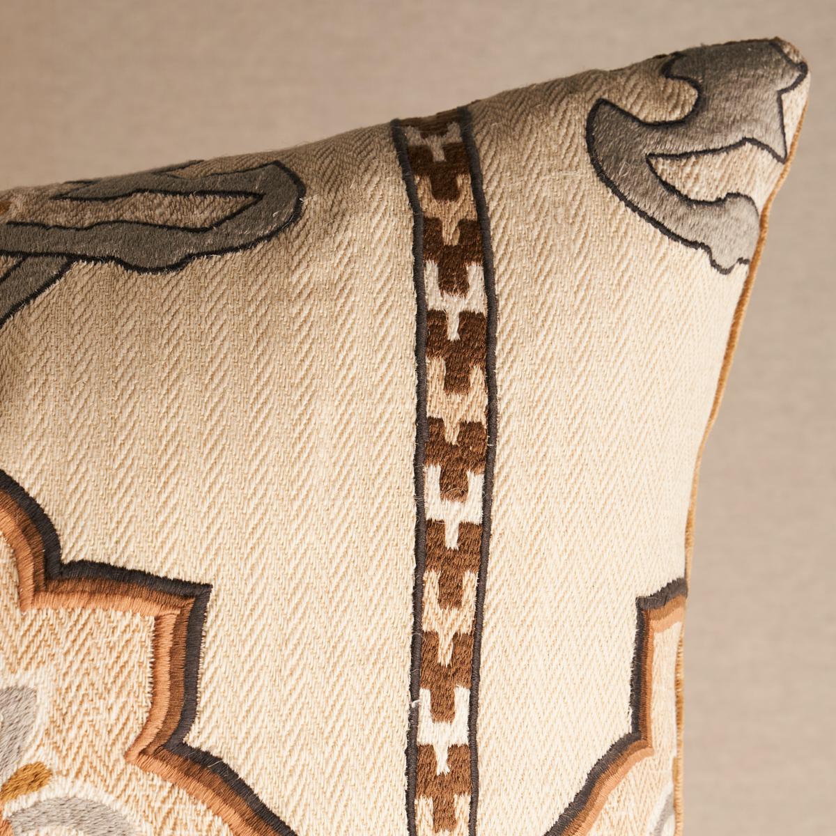 Schumacher Natural 22" x 22" Temara Embroidered Print Pillow