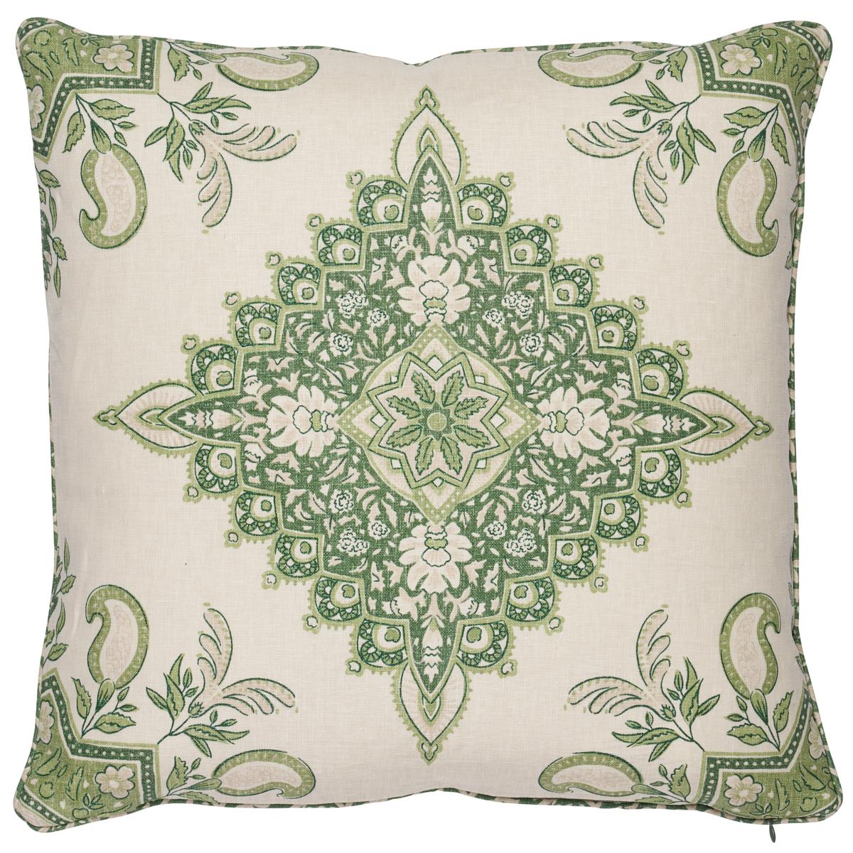 Schumacher Leaf Green 18" x 18" Montecito Medallion Pillow