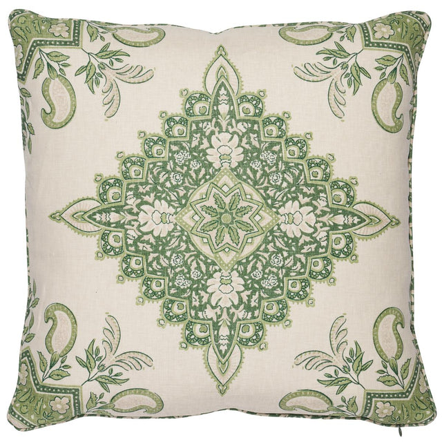 Schumacher Leaf Green 18" x 18" Montecito Medallion Pillow