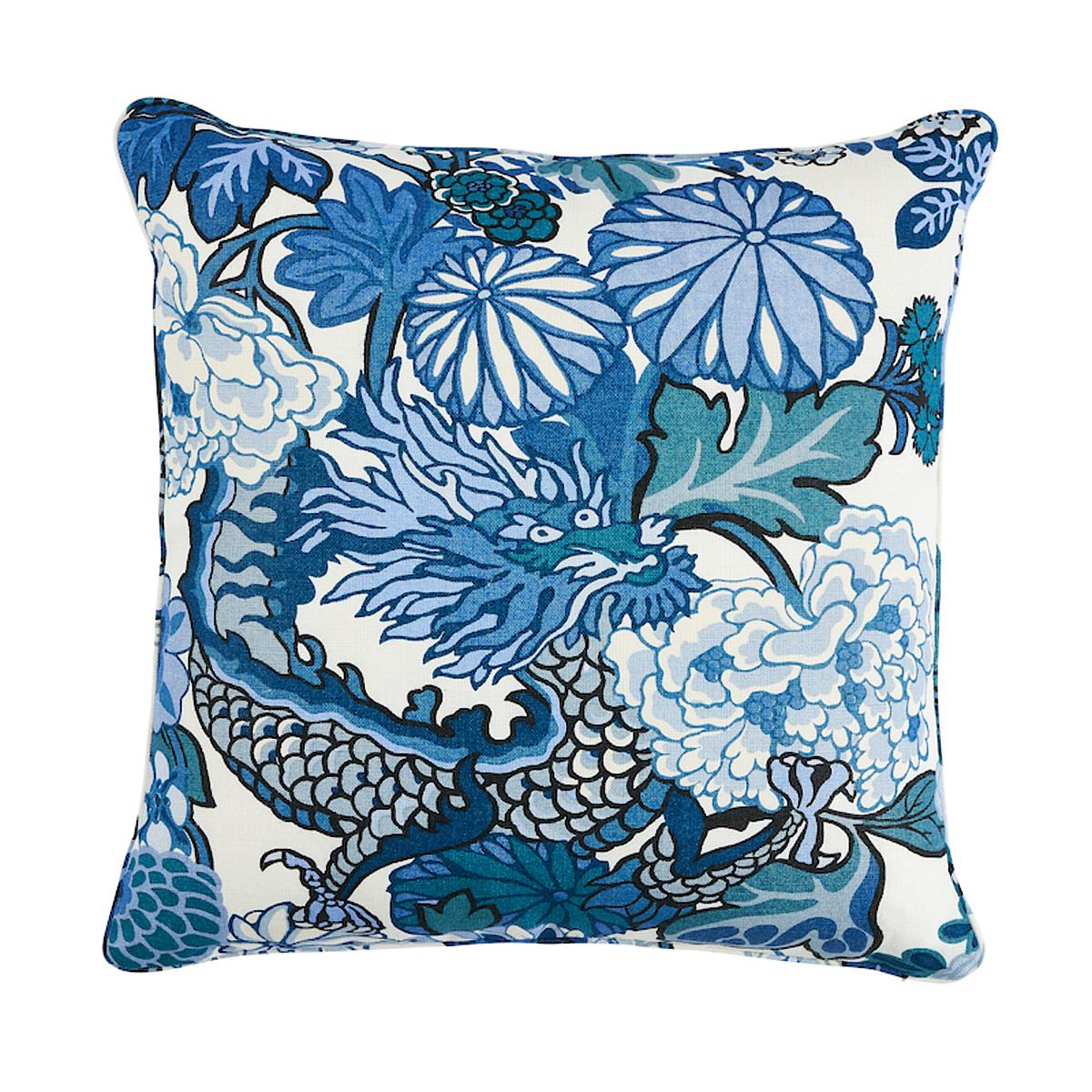 Schumacher China Blue 22" x 22" Chiang Mai Dragon I/O Pillow