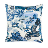Schumacher China Blue 22" x 22" Chiang Mai Dragon I/O Pillow