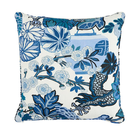 Schumacher China Blue 22" x 22" Chiang Mai Dragon I/O Pillow
