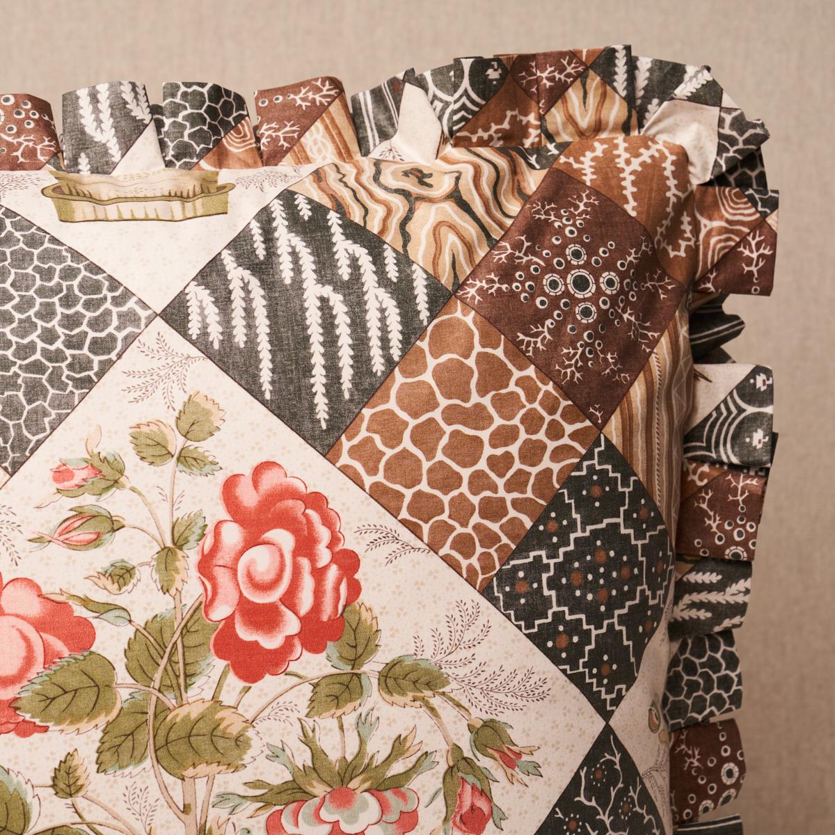 Schumacher Caldwell Patchwork Chintz Rose And Chocolate 18" x 18" Pillow