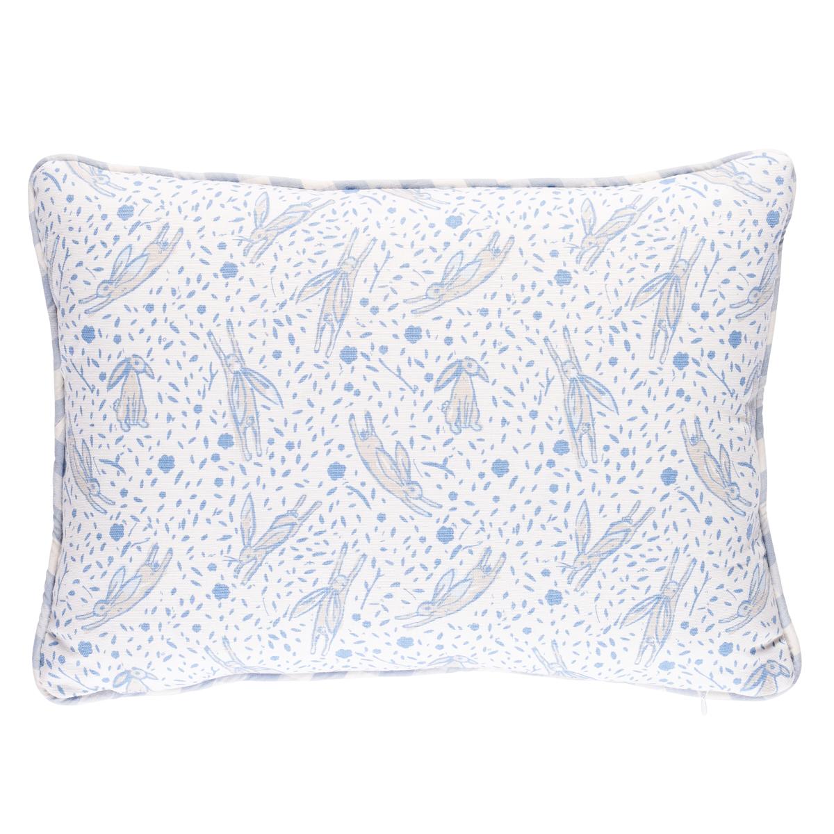 Schumacher Blue 16" x 12" Rabbit Pillow