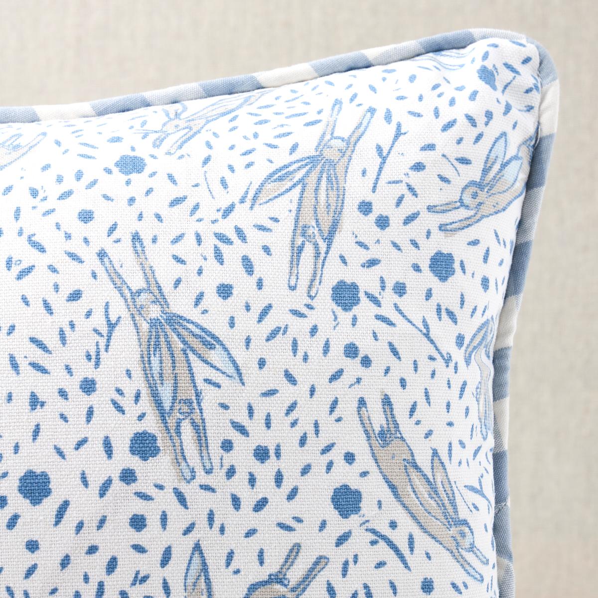 Schumacher Blue 16" x 12" Rabbit Pillow