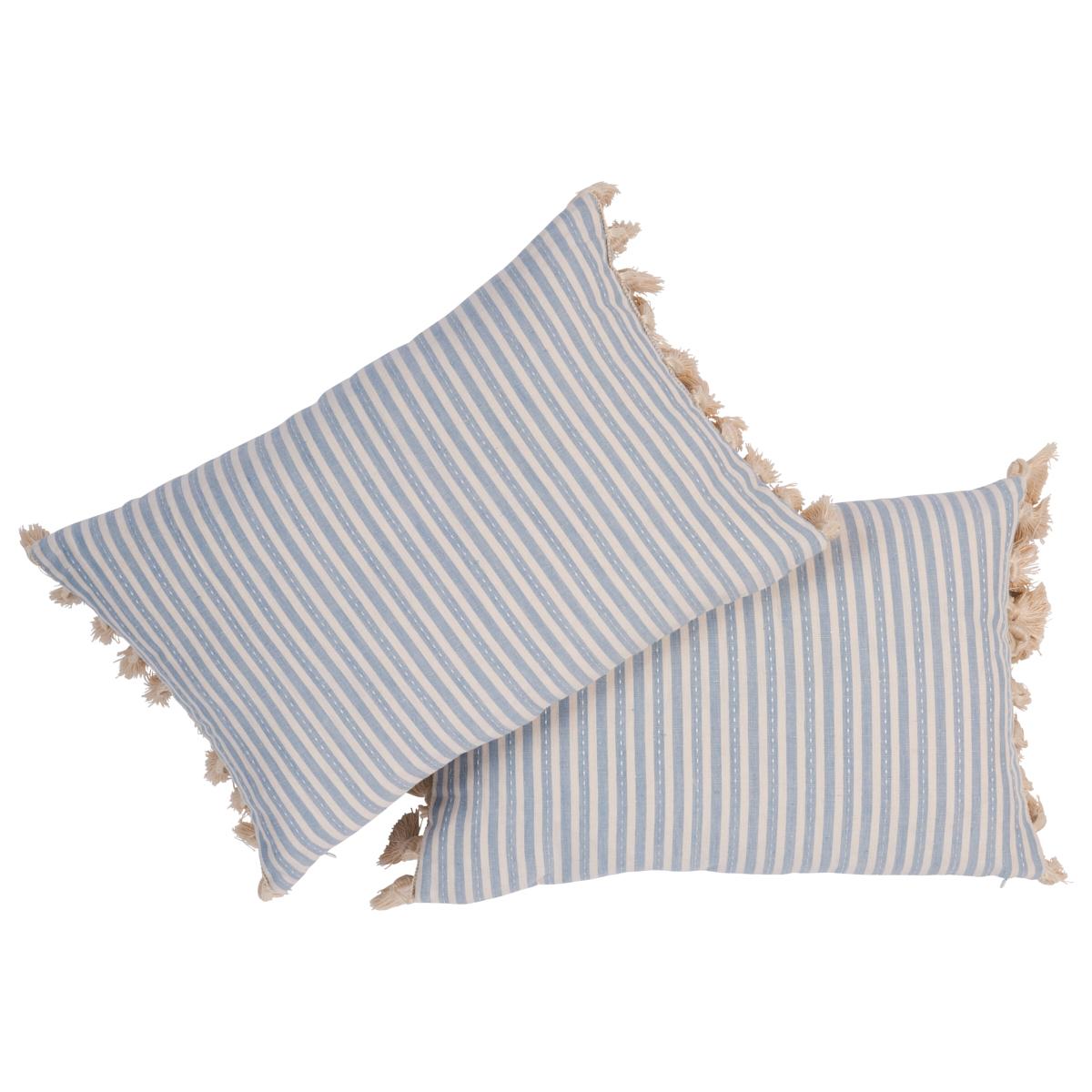 Schumacher Sky 16" x 12" Mathis Ticking Stripe Pillow