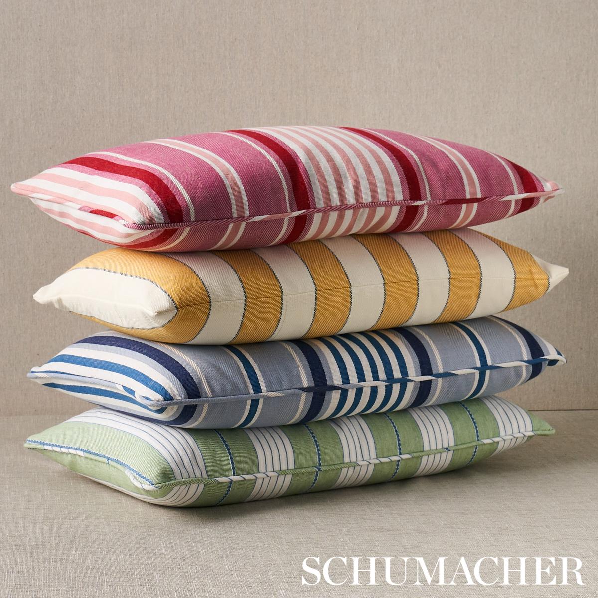 Schumacher Blue 24" x 12" Minzer Cotton Stripe Pillow