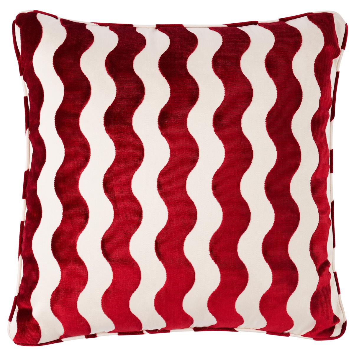 Schumacher Red 20" x 20" The Wave Velvet Pillow