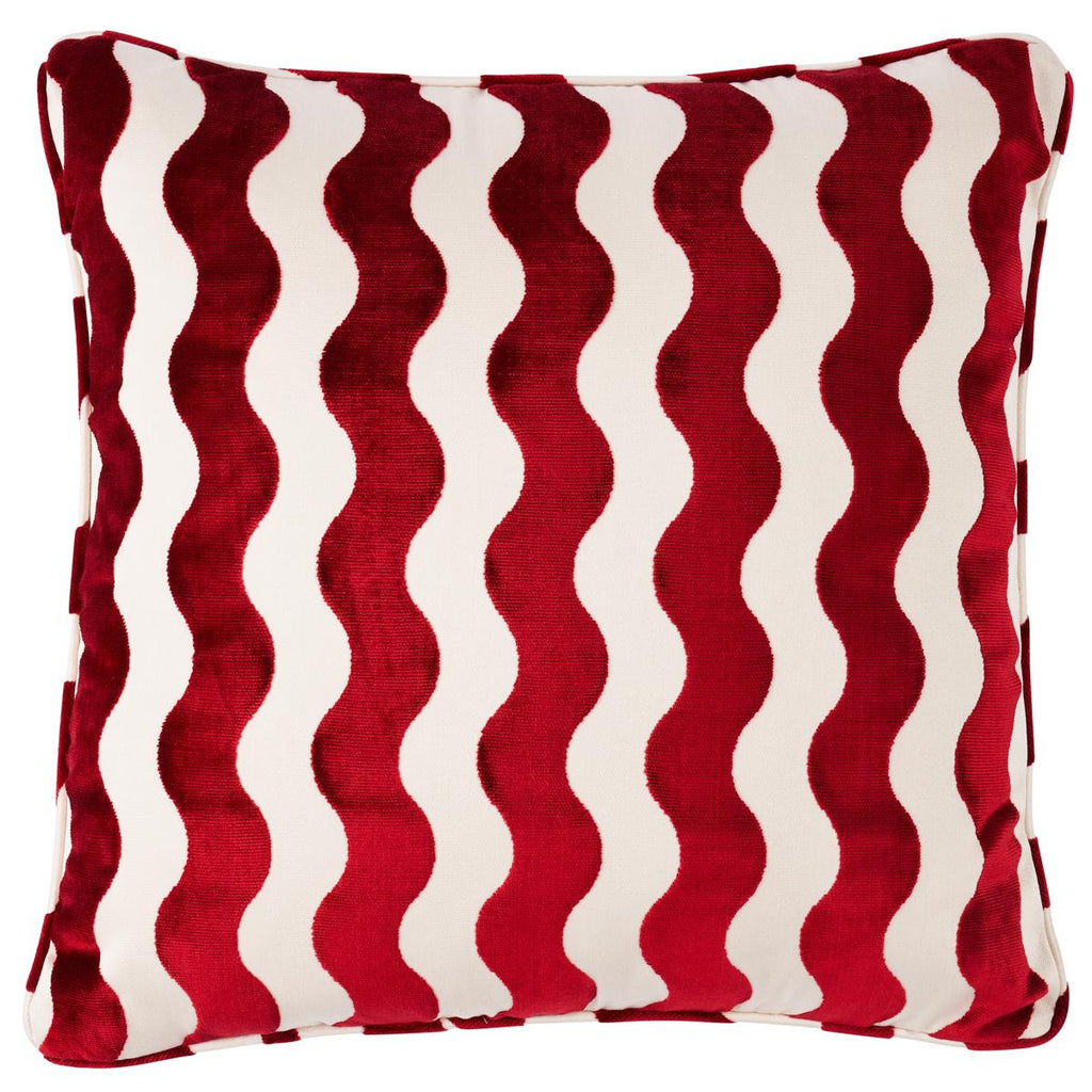 Schumacher The Wave Velvet Red 20" x 20" Pillow