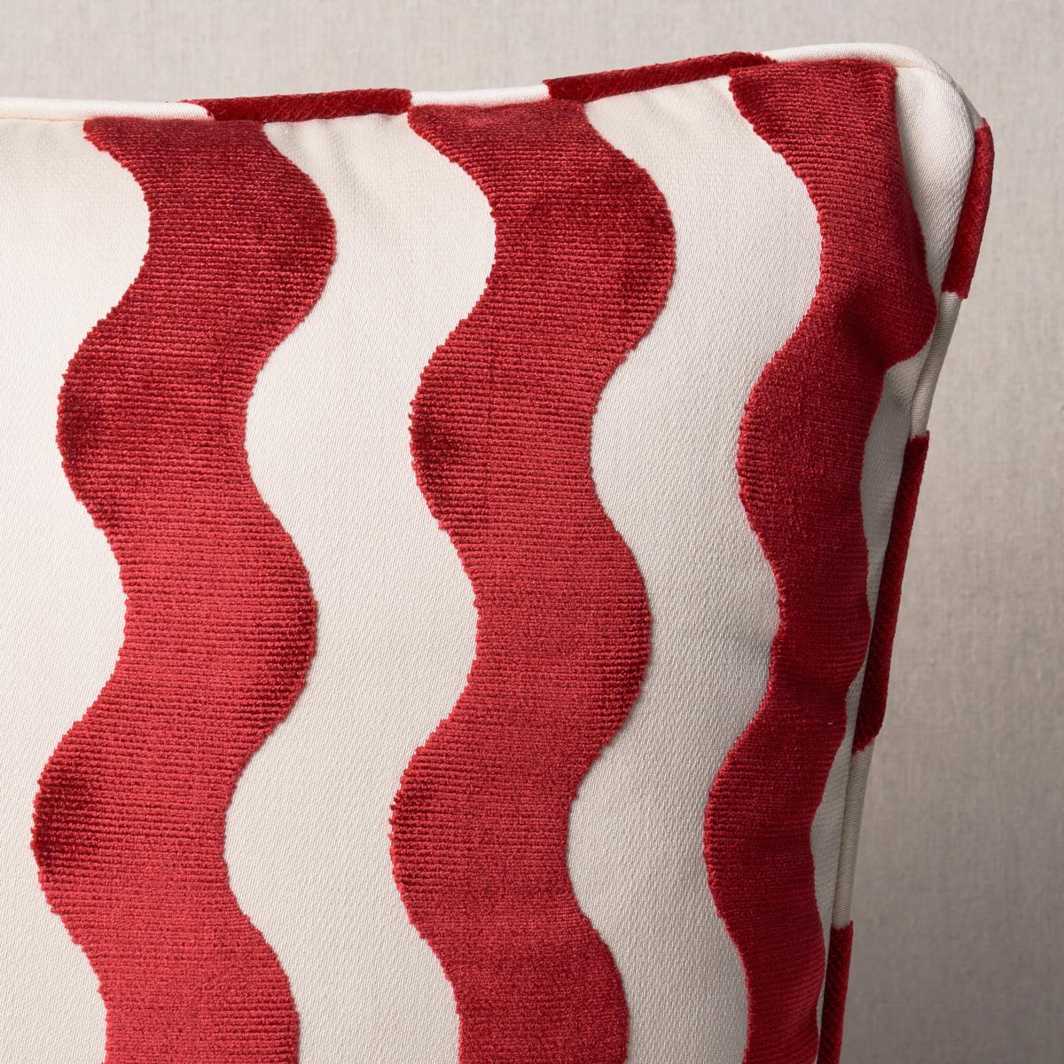 Schumacher Red 20" x 20" The Wave Velvet Pillow