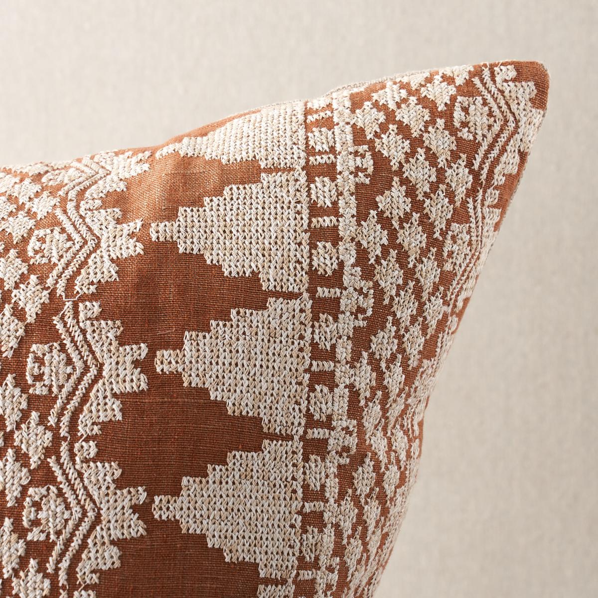 Schumacher Rust 22" x 22" Wentworth Embroidery Pillow