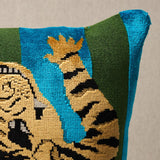 Schumacher Peacock & Olive 20" x 14" Jokhang Tiger Velvet Pillow