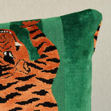 Schumacher Green 18" x 18" Jokhang Tiger Velvet Pillow
