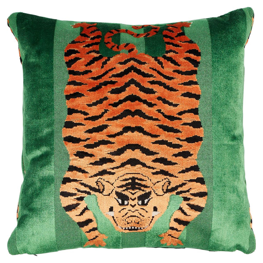 Schumacher Jokhang Tiger Velvet Green 18" x 18" Pillow