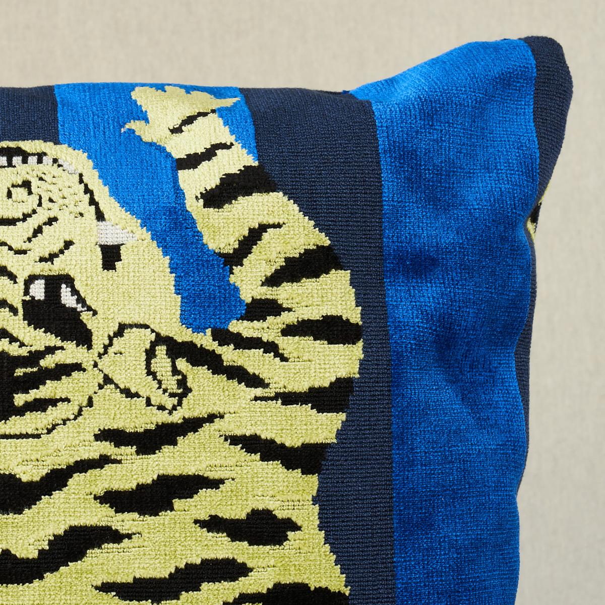 Schumacher Blue 18" x 18" Jokhang Tiger Velvet Pillow