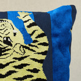 Schumacher Blue 18" x 18" Jokhang Tiger Velvet Pillow