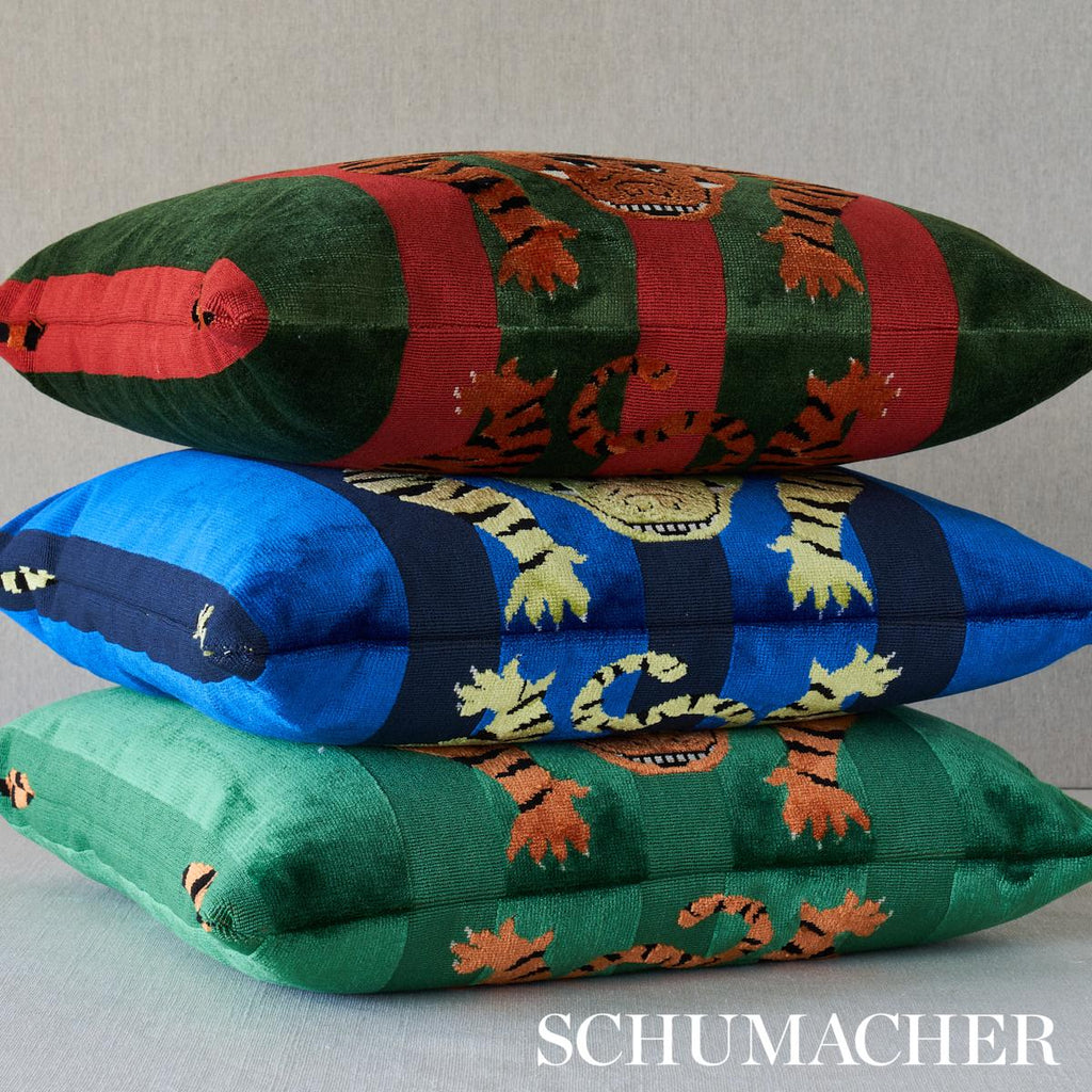 Schumacher Jokhang Tiger Velvet Blue 18" x 18" Pillow