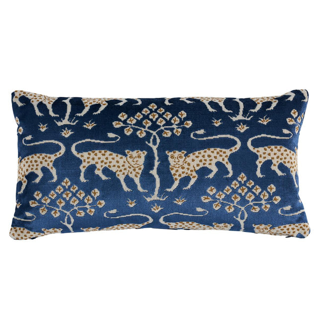Schumacher Sapphire 24" x 12" Woodland Leopard Velvet Pillow