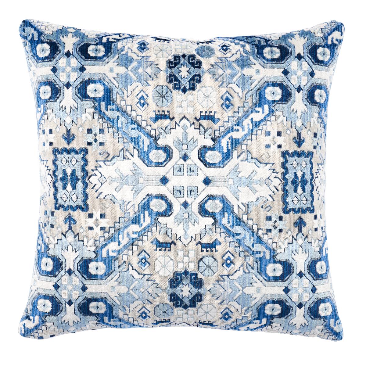 Schumacher Indigo 20" x 20" Tiraz Velvet Pillow