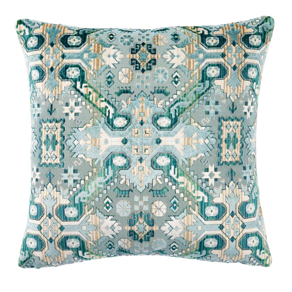 Schumacher Peacock 20" x 20" Tiraz Velvet Pillow