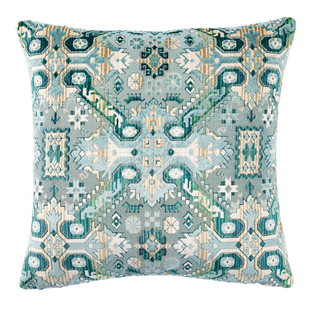 Schumacher Peacock 20" x 20" Tiraz Velvet Pillow
