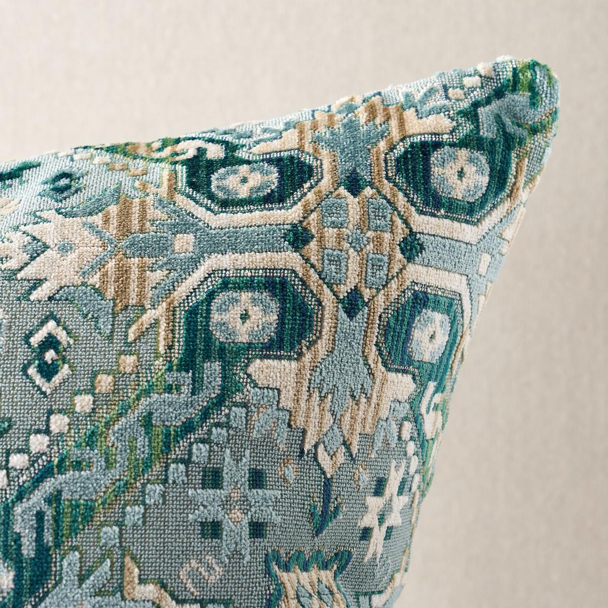 Schumacher Peacock 20" x 20" Tiraz Velvet Pillow