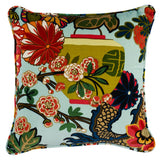 Schumacher Aquamarine 18" x 18" Chiang Mai Dragon Velvet Pillow
