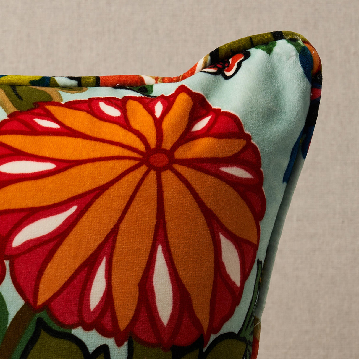 Schumacher Aquamarine 18" x 18" Chiang Mai Dragon Velvet Pillow