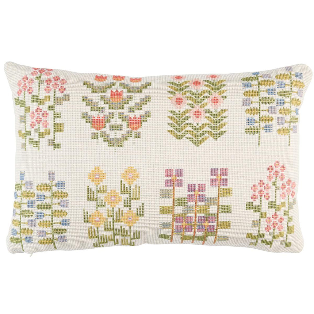 Schumacher Annika Floral Tapestry Multi On Ivory 18" x 12" Pillow
