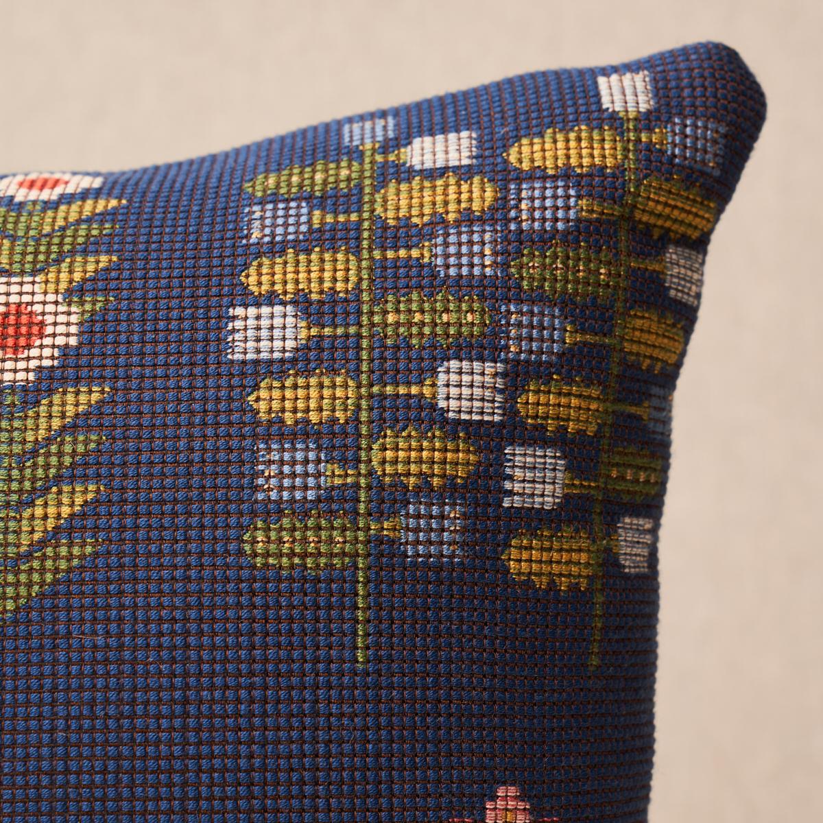 Schumacher Multi On Navy 18" x 12" Annika Floral Tapestry Pillow