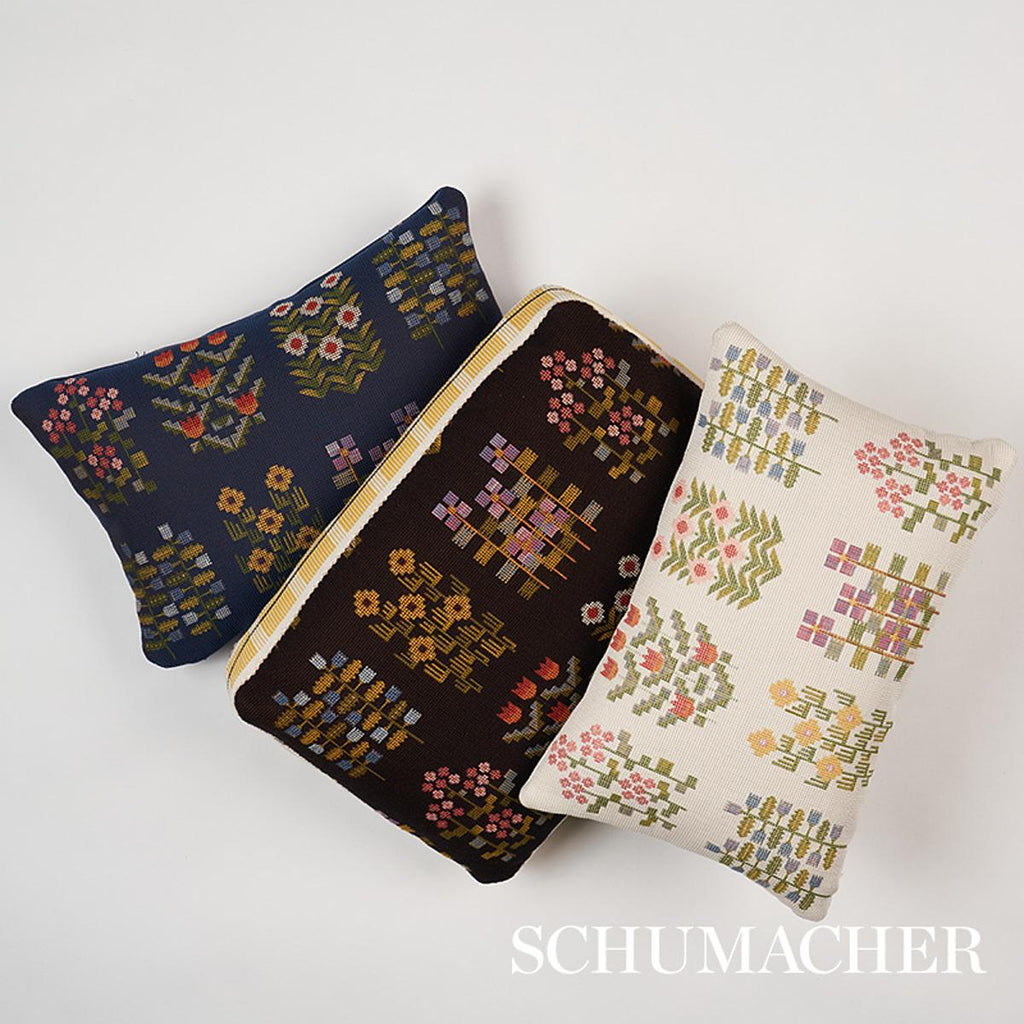 Schumacher Annika Floral Tapestry Multi On Navy 18" x 12" Pillow