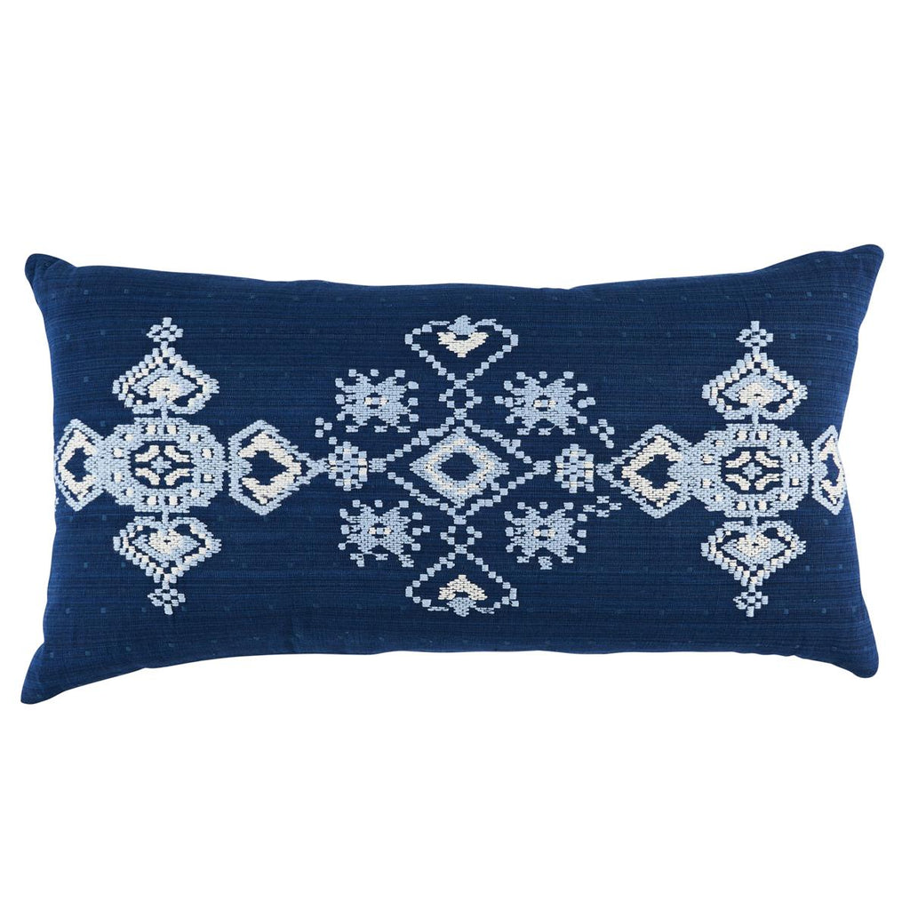 Schumacher Nadira Embroidery Indigo 24" x 12" Pillow