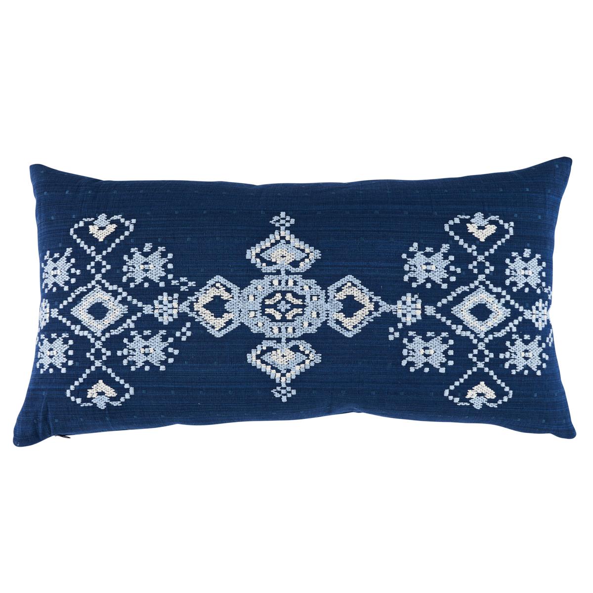 Schumacher Indigo 24" x 12" Nadira Embroidery Pillow