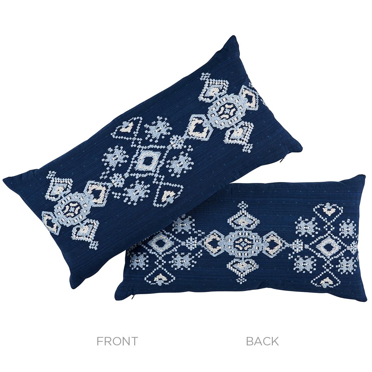 Schumacher Indigo 24" x 12" Nadira Embroidery Pillow