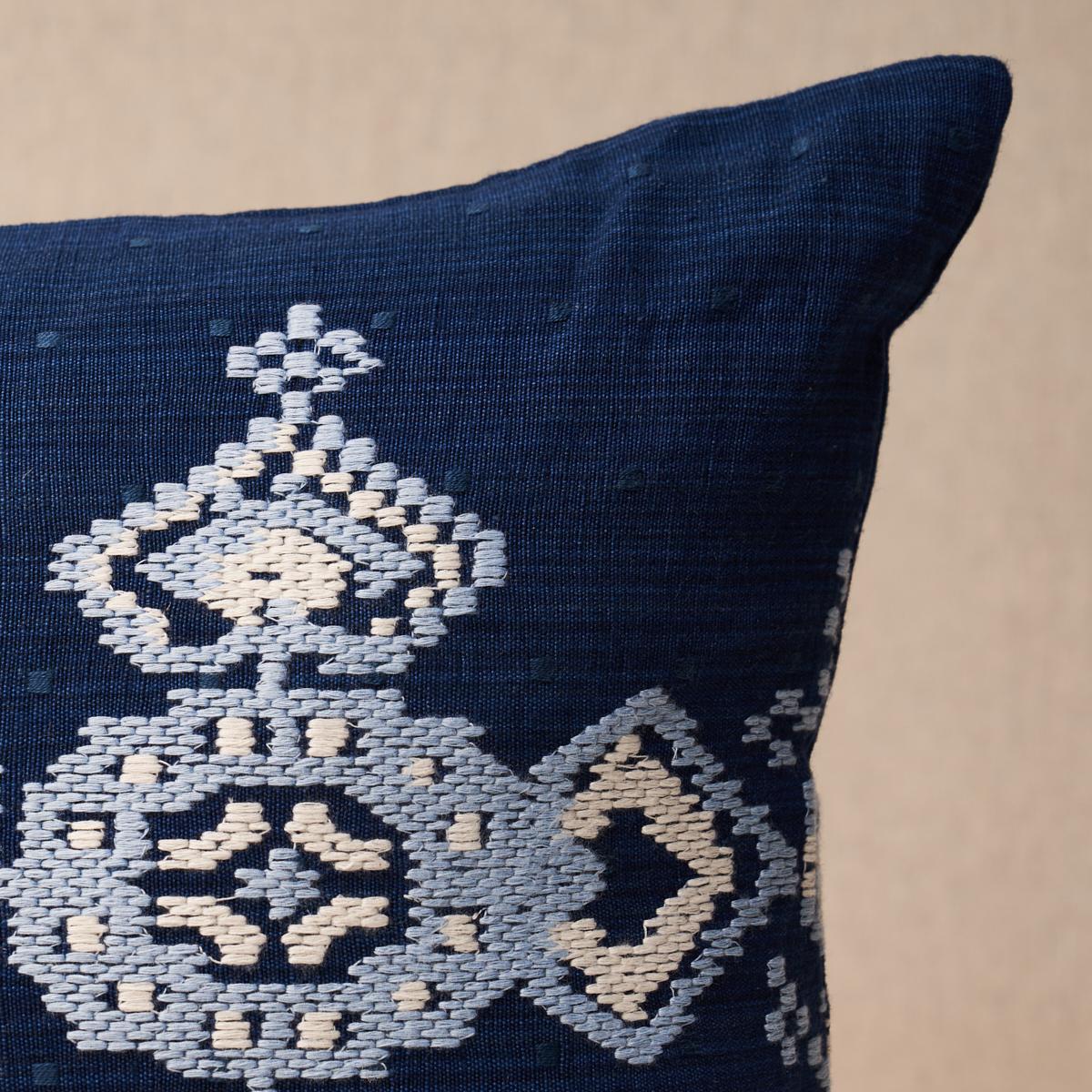 Schumacher Indigo 24" x 12" Nadira Embroidery Pillow
